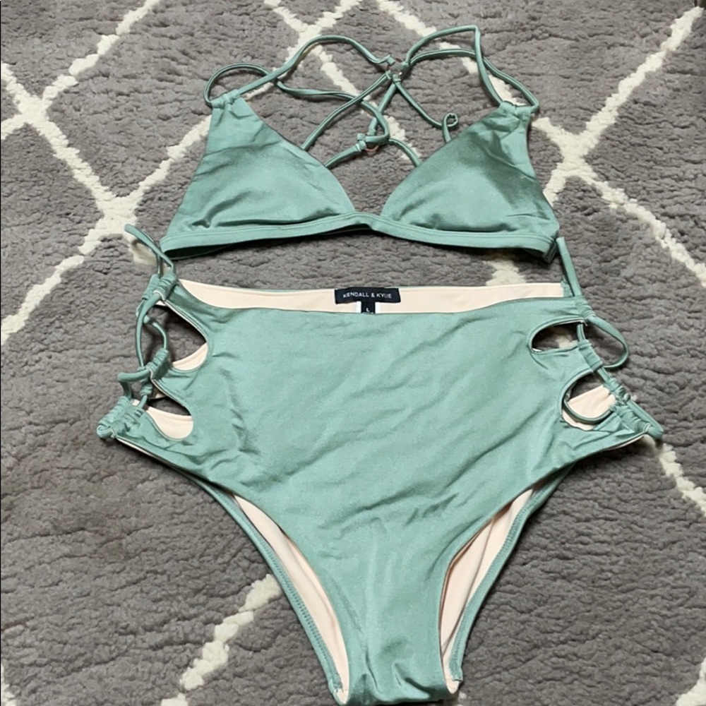 Mint green Kendall and Kylie high-waisted bikini